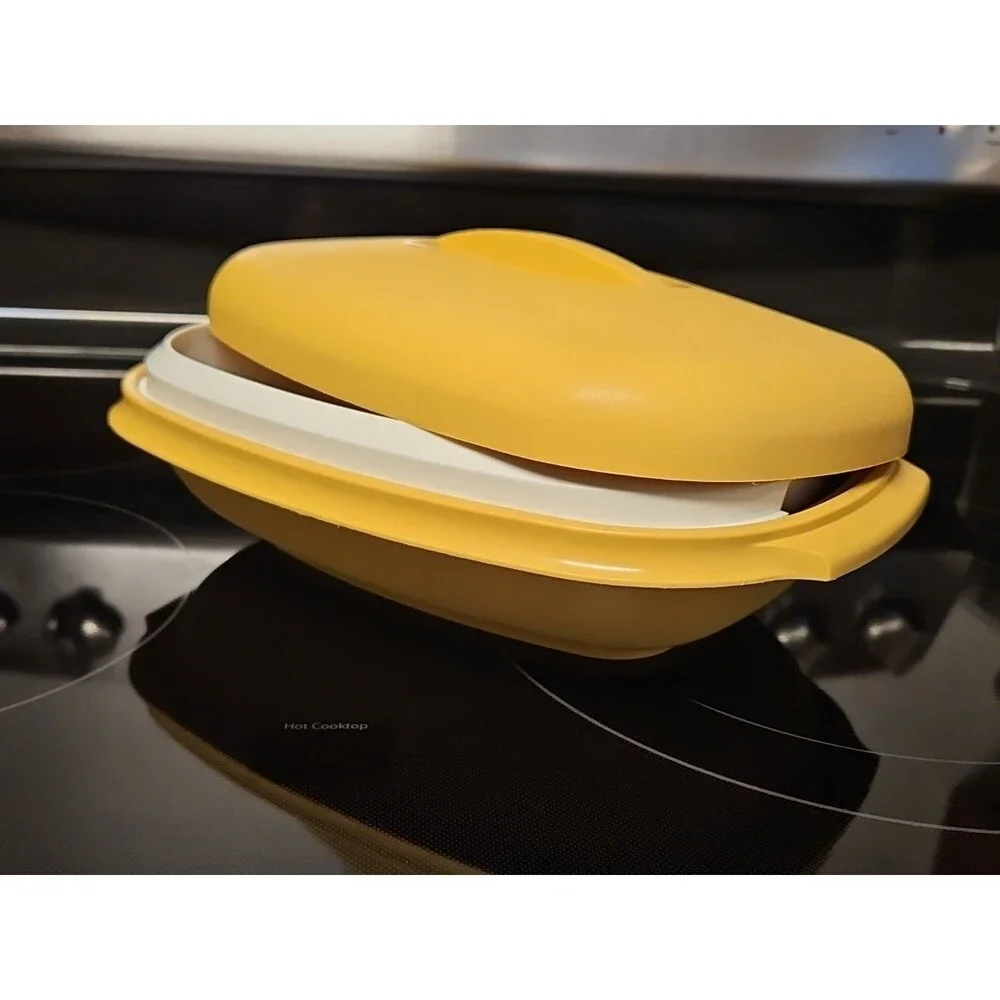 Vintage Tupperware Microwave Steamer #1273 Harvest Gold 3 Piece Set